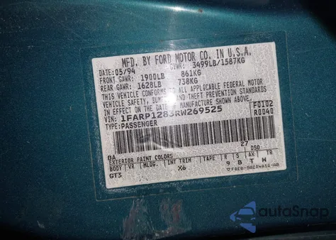 1994 Ford Escort Gt z USA, uszkodzony, nr VIN 1FARP1283RW269525